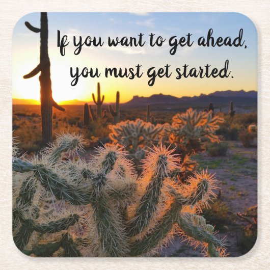 Arizona Desert Sunset Cactus Inspirerend Gezegde Kartonnen Onderzetters (Voorkant)