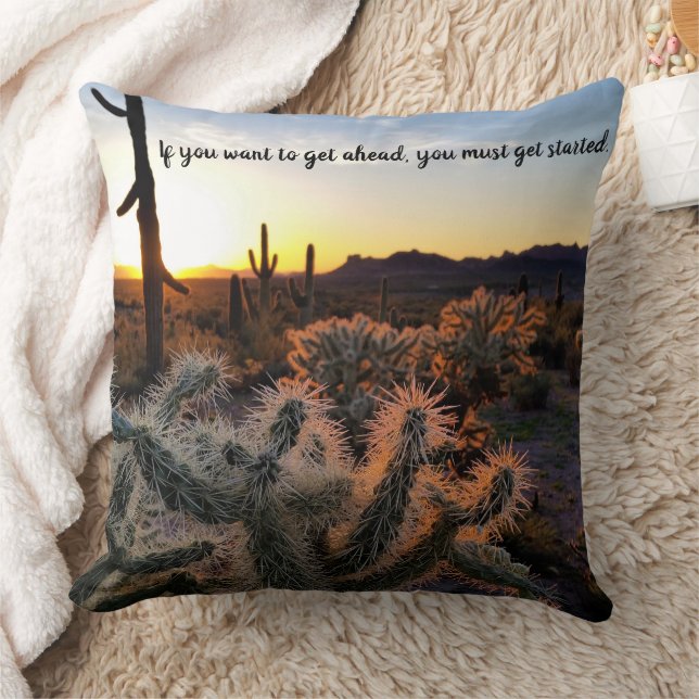 Arizona Desert Sunset Cactus Inspirerend Gezegde Kussen (Deken)