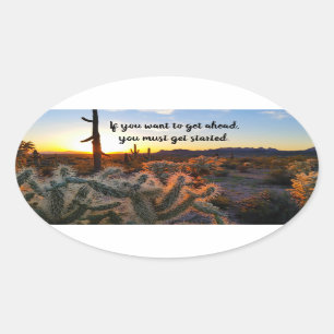 Arizona Desert Sunset Cactus Inspirerend Gezegde Ovale Sticker
