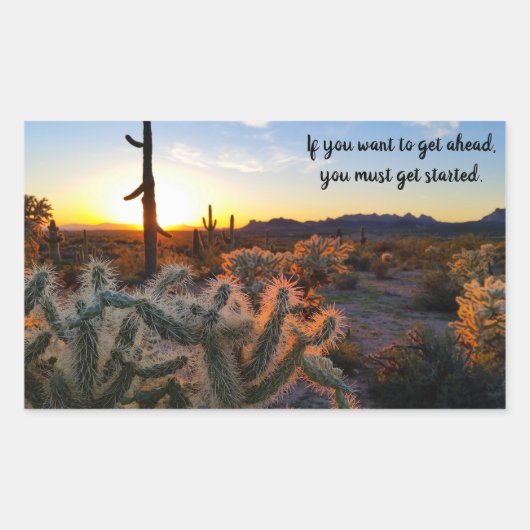 Arizona Desert Sunset Cactus Inspirerend Gezegde Rechthoekige Sticker (Voorkant)
