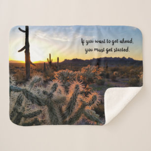 Arizona Desert Sunset Cactus Inspirerend Gezegde Sherpa Deken