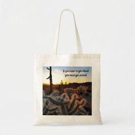 Arizona Desert Sunset Cactus Inspirerend Gezegde Tote Bag