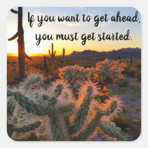Arizona Desert Sunset Cactus Inspirerend Gezegde Vierkante Sticker