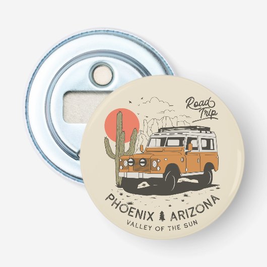 Arizona Desert Sunset Road Trip Cactus Phoenix Button Flesopener (Voorkant)