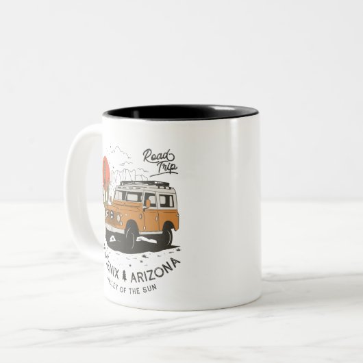 Arizona Desert Sunset Road Trip Cactus Phoenix Tweekleurige Koffiemok (Voorkant links)
