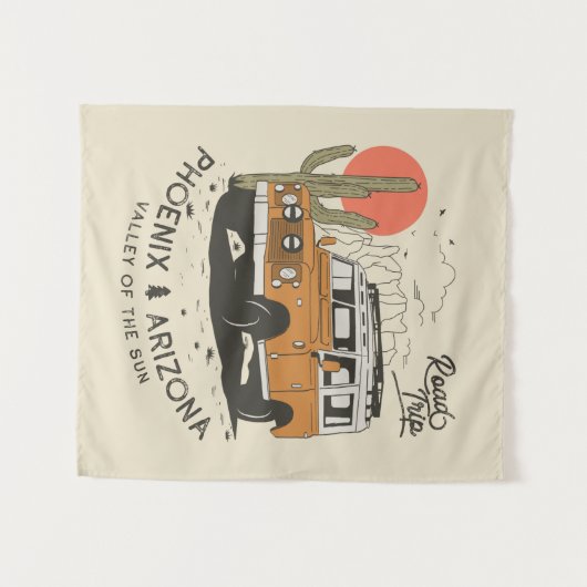 Arizona Desert Sunset Road Trip Cactus Phoenix Wandkleed (Voorkant (horizontaal))