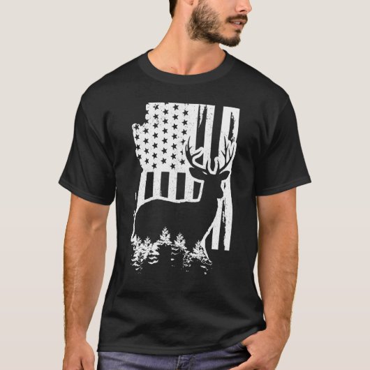 Arizona Elk Hunting State Map American Flag Patrio T-shirt (Voorkant)