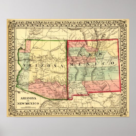 Arizona en New MexicoPanoramic Map Poster (Voorkant)