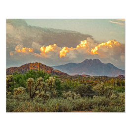 Arizona Four Peaks Mountain Colorful Clouds Sunset Foto Afdruk