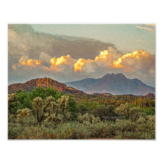 Arizona Four Peaks Mountain Colorful Clouds Sunset Foto Afdruk (Voorkant)
