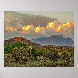 Arizona Four Peaks Mountain Colorful Clouds Sunset Poster