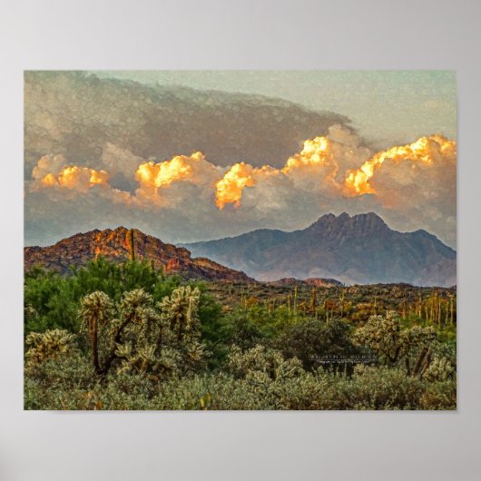 Arizona Four Peaks Mountain Colorful Clouds Sunset Poster (Voorkant)