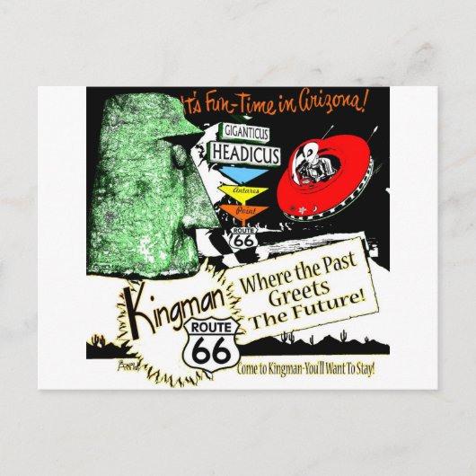 Arizona Fun-Time 1950s stijl Alien UFO Route 66 Briefkaart (Voorkant)