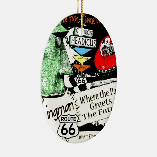 Arizona Fun-Time 1950s stijl Alien UFO Route 66 Keramisch Ornament (Rechts)