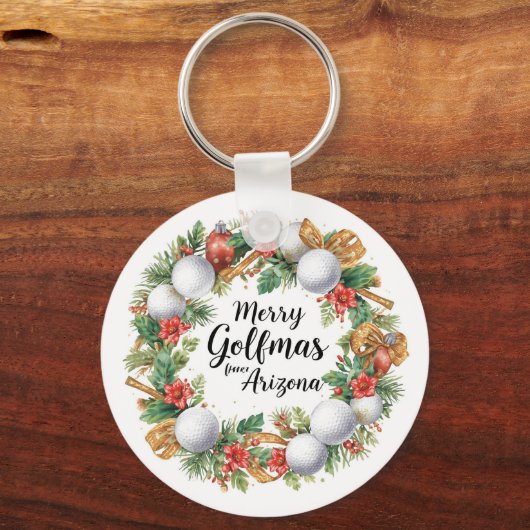 Arizona Golf Christmas Greeting with Golf Wreath  Sleutelhanger (Voorkant)
