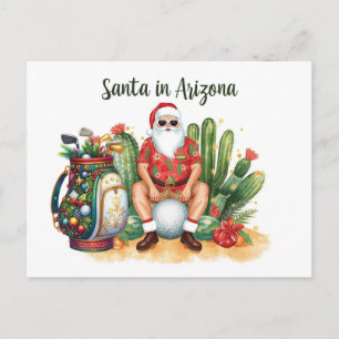 Arizona Golf in Woestijn Kerstmis Cactus Kerstman Feestdagenkaart