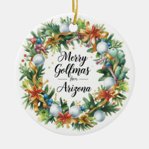 Arizona Golf Kerstgroet met Golf Krans Keramisch Ornament