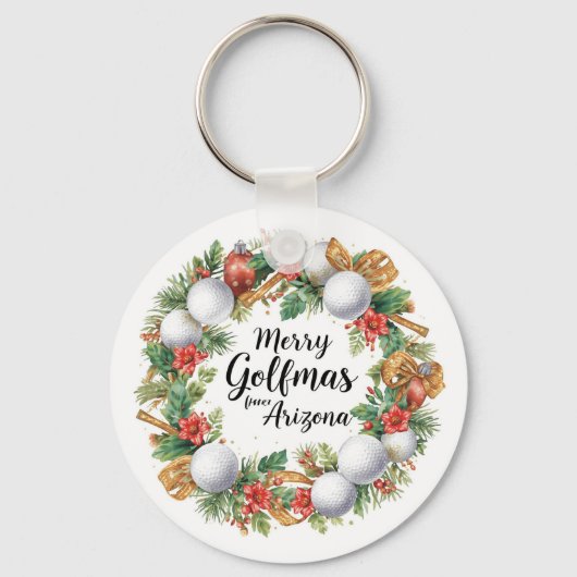 Arizona Golf Kerstgroet met Golf Krans  Sleutelhanger (Voorkant)
