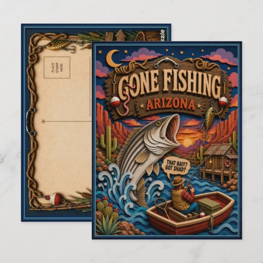 Arizona Gone Fishing Gestreepte Zeebaars Briefkaart (Voorkant / Achterkant)