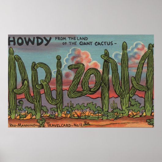 Arizona - Howdy van Arizona in Cactus Font Poster (Voorkant)