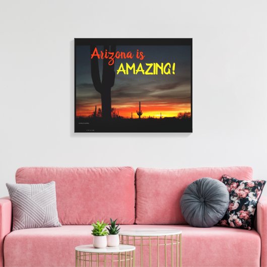 "Arizona is geweldig!" Sunset Sonoran Desert Cactu Canvas Afdruk (Insitu (Woonkamer))