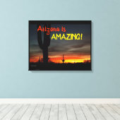 "Arizona is geweldig!" Sunset Sonoran Desert Cactu Canvas Afdruk (Insitu (Houten vloer))