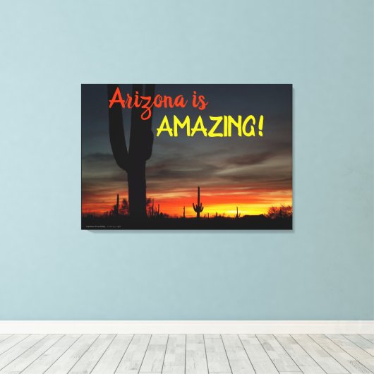 "Arizona is geweldig!" Sunset Sonoran Desert Cactu Canvas Afdruk (Insitu (Houten vloer))