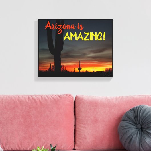 "Arizona is geweldig!" Sunset Sonoran Desert Cactu Canvas Afdruk (Insitu (Woonkamer))