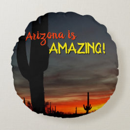 "Arizona is geweldig!" Sunset Sonoran Desert Cactu Rond Kussen