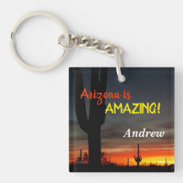 "Arizona is geweldig!" Sunset Sonoran Desert Cactu Sleutelhanger