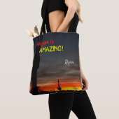 "Arizona is geweldig!" Sunset Sonoran Desert Cactu Tote Bag (Dichtbij)