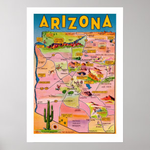Arizona kaart 20x28 poster afdruk