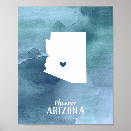 Arizona Kaart Blauwe Waterverf Gepersonaliseerde k Poster (Voorkant)