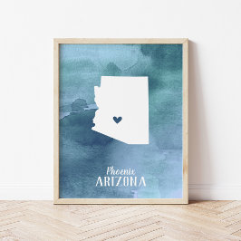 Arizona Kaart Blauwe Waterverf Gepersonaliseerde k Poster