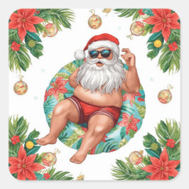Arizona Kerstmis thema met Kerstman Zwembadfeest Vierkante Sticker