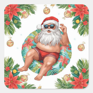 Arizona Kerstmis thema met Kerstman Zwembadfeest Vierkante Sticker