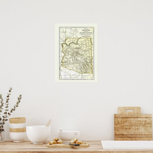 Arizona Map 1891 Towns Rail and Reservations Poster (Keuken)