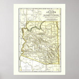 Arizona Map 1891 Towns Rail and Reservations Poster