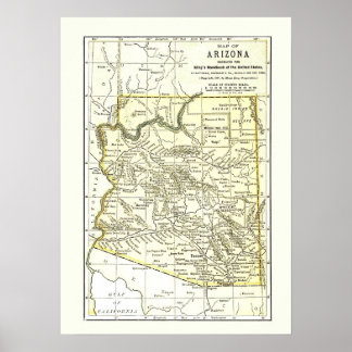 Arizona Map 1891 Towns Rail and Reservations Poster