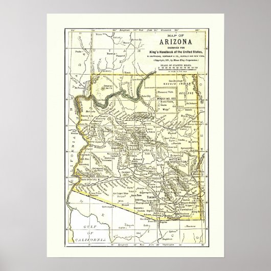 Arizona Map 1891 Towns Rail and Reservations Poster (Voorkant)
