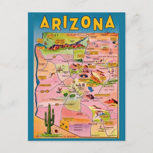 Arizona Map Briefkaart (Voorkant)