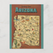  Arizona Map Cactus en Saguaro Blossom Briefkaart (Voorkant)