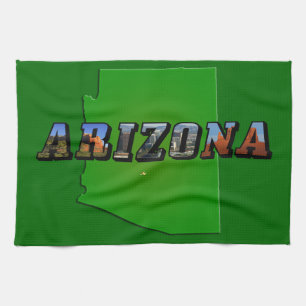 Arizona Map en Afbeelding Text Theedoek