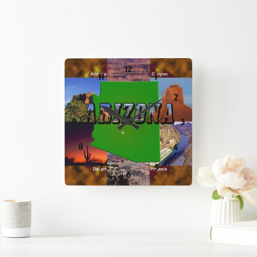 Arizona Map en Afbeelding Text Vierkante Klok (Huis)