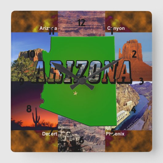 Arizona Map en Afbeelding Text Vierkante Klok (Voorkant)