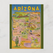 Arizona Map en Cactus Briefkaart (Voorkant)
