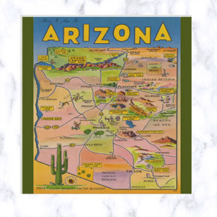  Arizona Map en Cactus Briefkaart