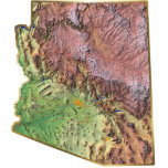Arizona Map Magnet Fotobeeldje Magneet<br><div class="desc">Deze magneet,  gevormd als de staat Arizona,  toont een reliëfkaart van de staat omringd door een gouden grens. Arizonan decor voor je koelkast. 
Kaart afgeleid van de afbeeldingen op nationalatlas.gov.</div>