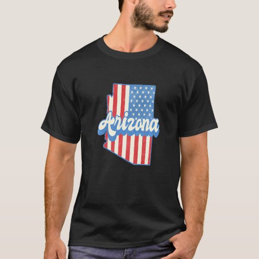 Arizona Map State American Flag 4 juli Pride T-shirt (Voorkant)