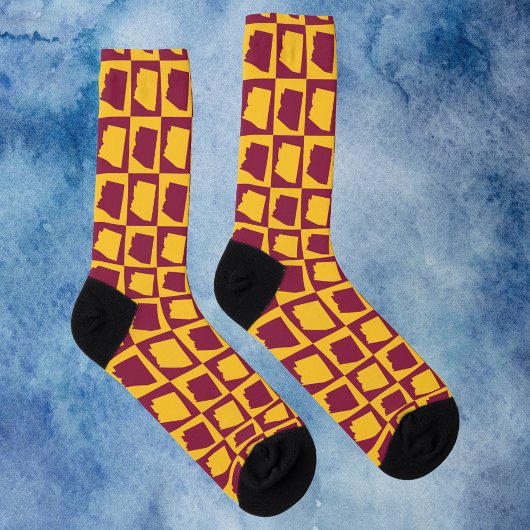 Arizona Maroon and Gold Grid Pattern Sokken